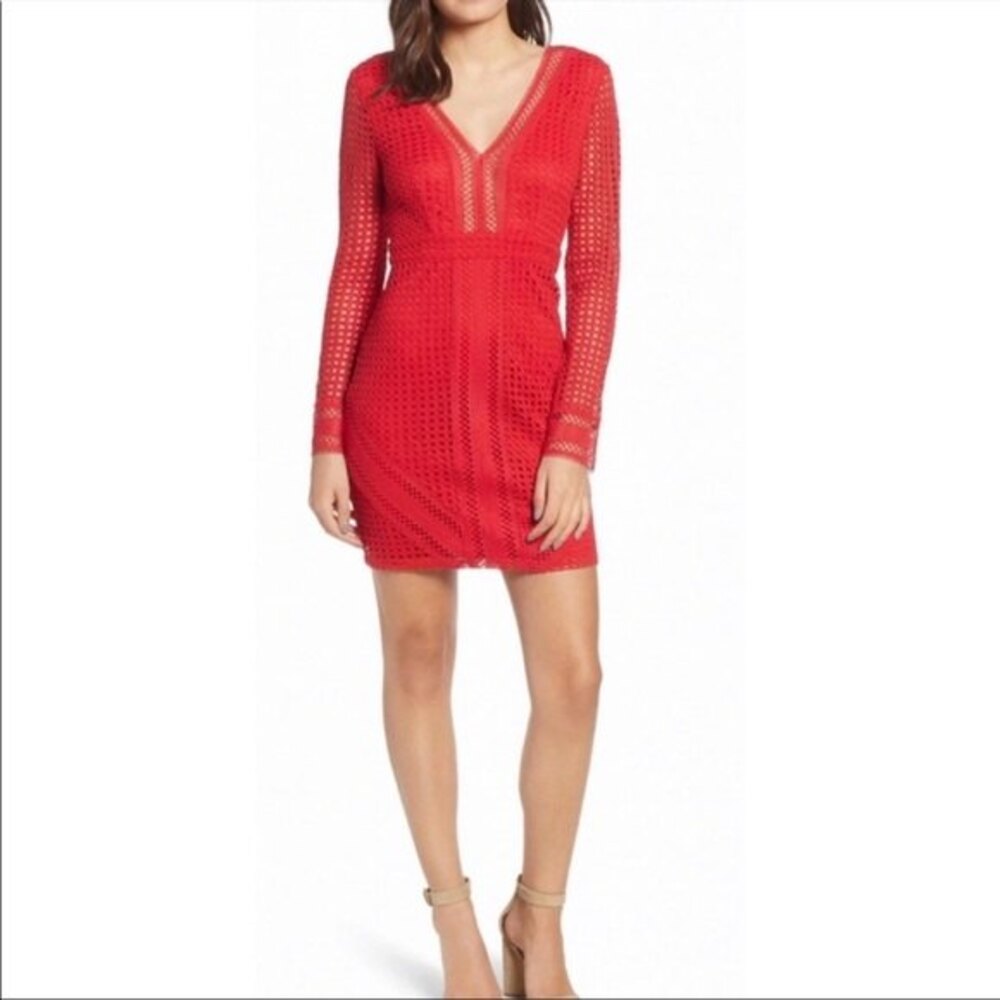 ASTR The Label Crotchet Overlay BodyCon Red Mini Dress M